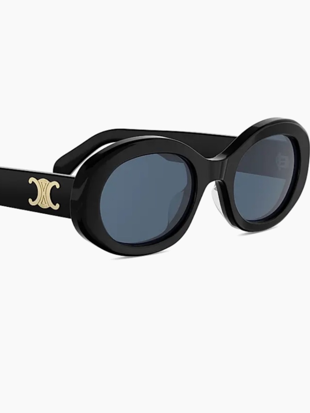 CELINE - Triomphe 52mm Oval Sunglasses - Shiny Black Blue - Picture 4 of 14